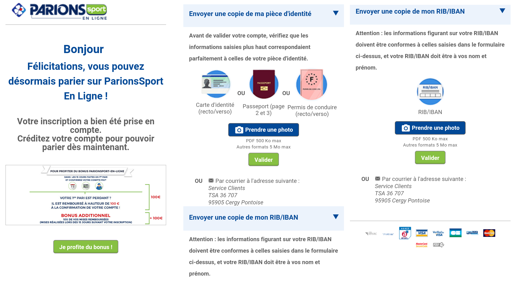 Validation compte Parions Sport en Ligne