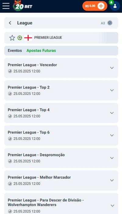 Apostas outright 20Bet