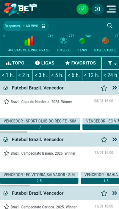 Apostas outright 22bet