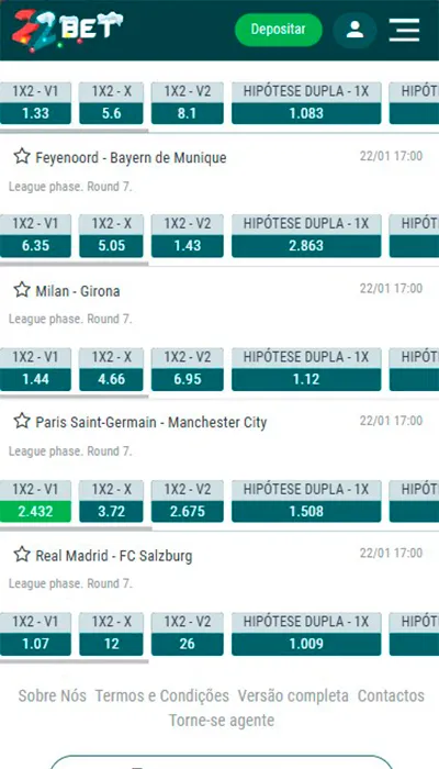 Odds 22bet