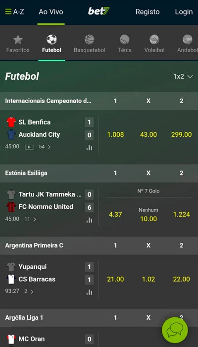 Apostas ao vivo na Bet7