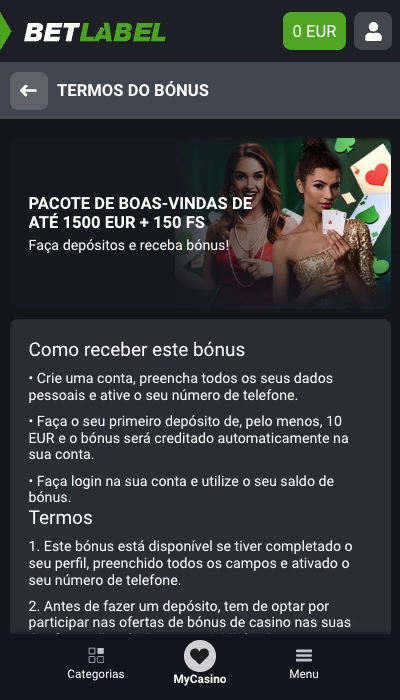Bônus casino Betlabel