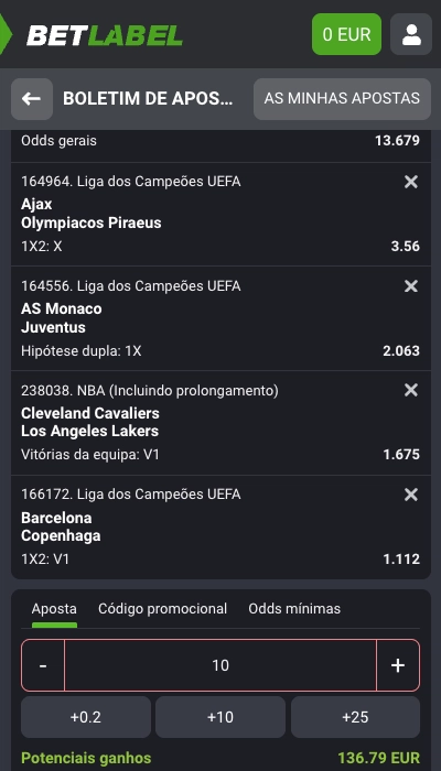 As odds da Betlabel