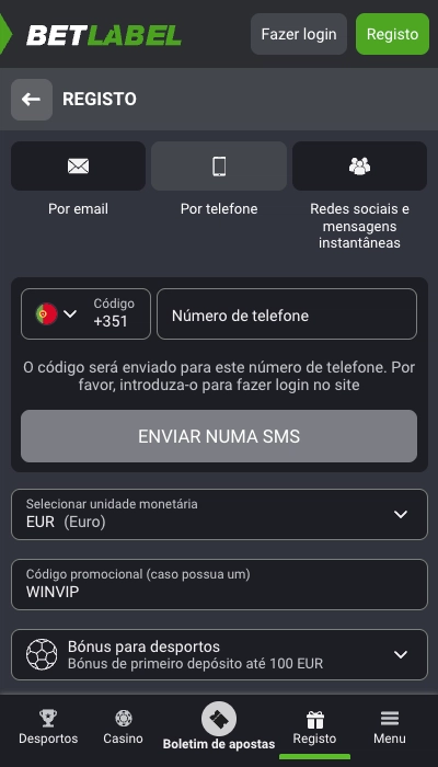Registro Betlabel via celular