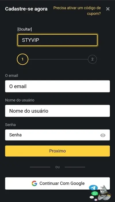 Página do formulário Betobet