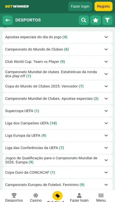 As competições onde é possível apostar na Betwinner
