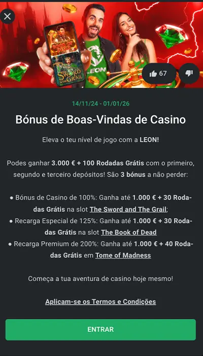 Bônus cassino Leonbet