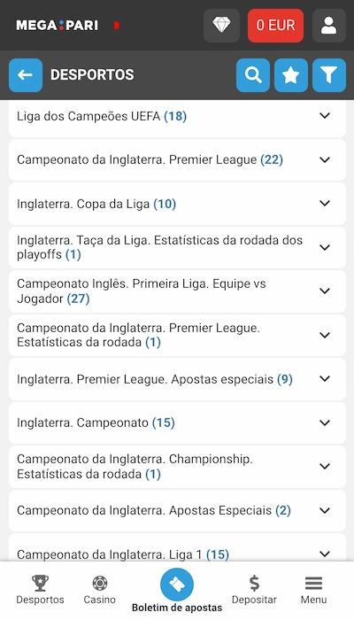 As competições onde é possível apostar na Megapari