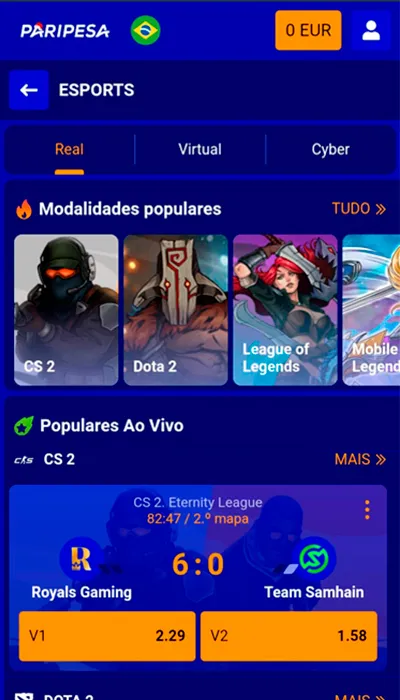 Esportes Virtuais PariPesa
