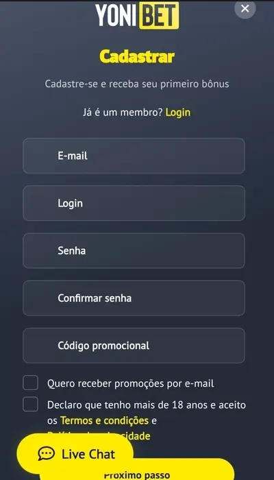 registrando yonibet