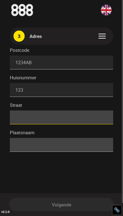888Sport registratie: adresgegevens
