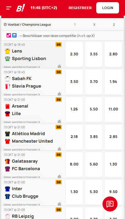Bingoal wedden - aangeboden odds