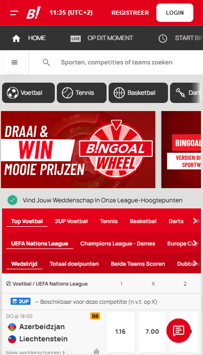 Bingoal registratie - homepagina