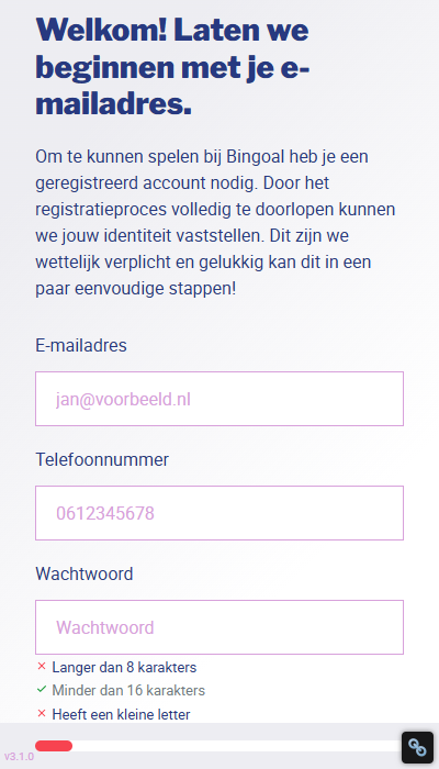 Bingoal registratie - email invoeren