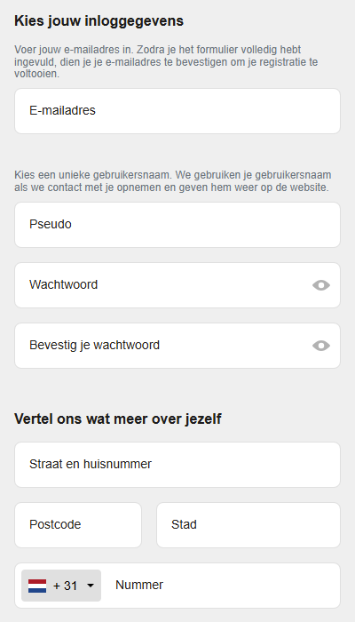 Circus registratie - gegevens invoeren