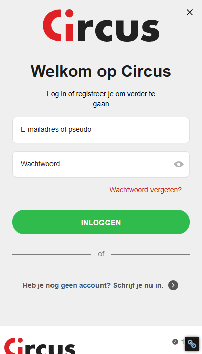 Circus registratie - homepagina
