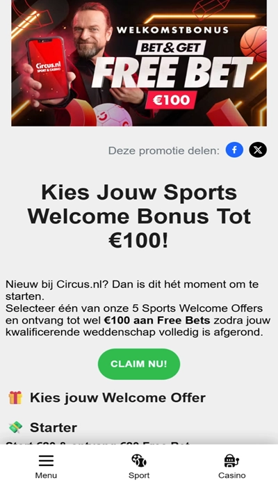 Circus welkomstbonus - €100