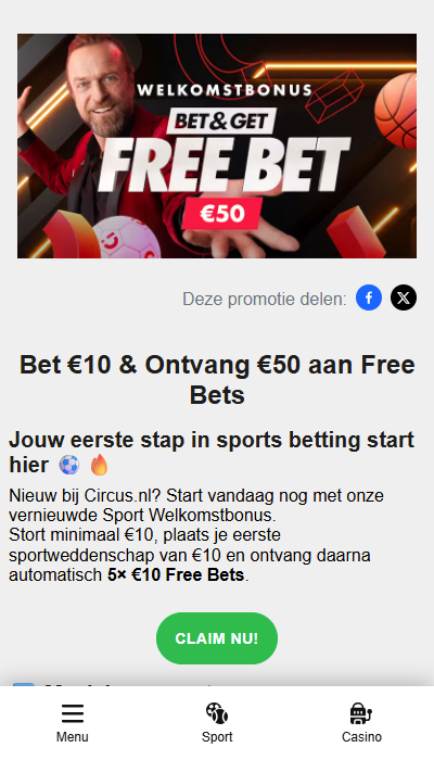 Circus welkomstbonus - €50
