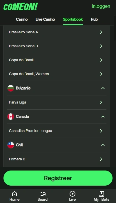 ComeOn - aanbod competities