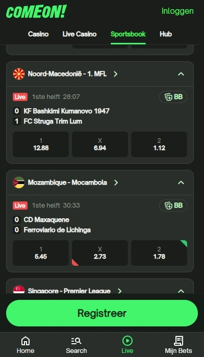 Live wedden bij ComeOn
