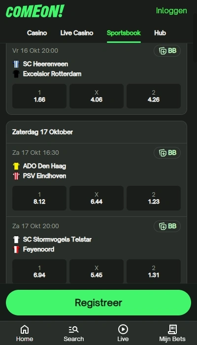 ComeOn sportwedden - de odds