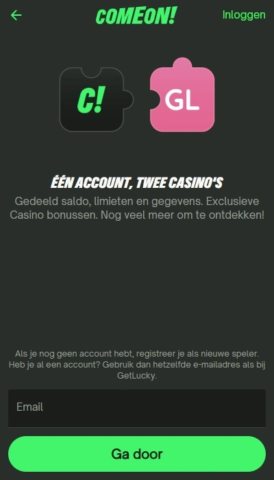 ComeOn registratie - email