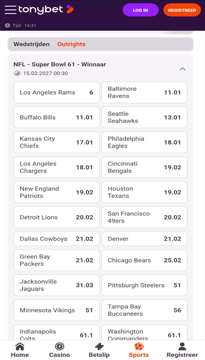 Tonybet: outright wedden