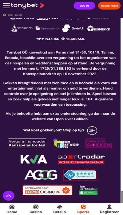 Tonybet: veilig spelen