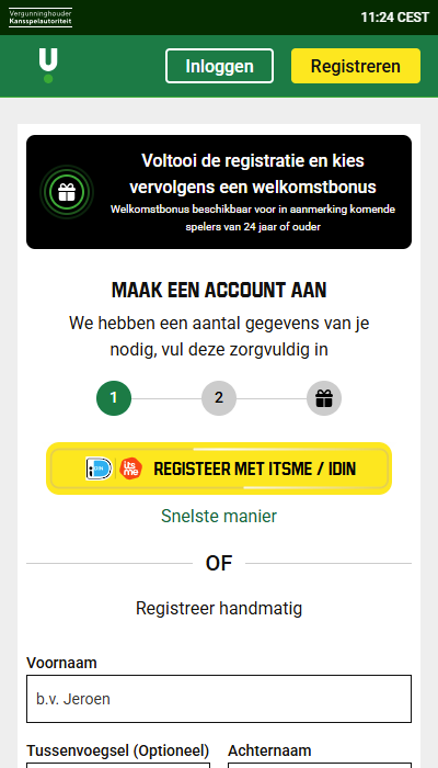 Unibet registratie - Itsme/iDIN