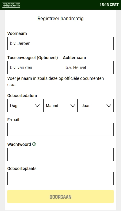 Registratie Unibet: gegevens invoeren