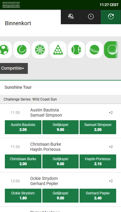 Overzicht Unibet website