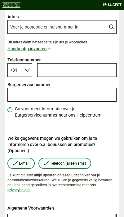Unibet registratie: informatie invoeren