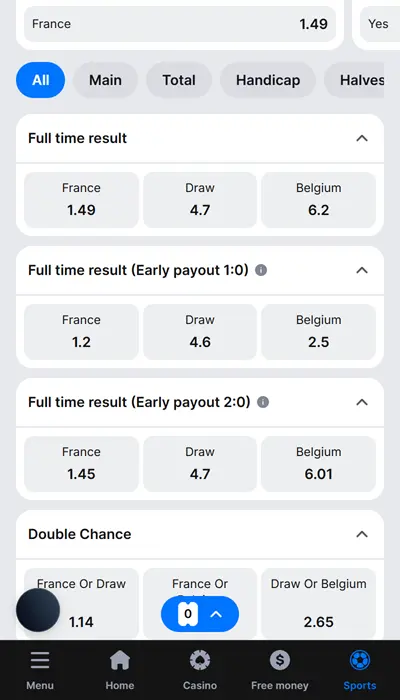 Outrights bets - 1win