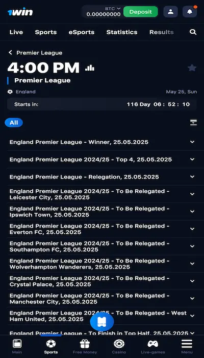 Outrights bets - 1Win