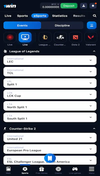 eSport betting at 1Win
