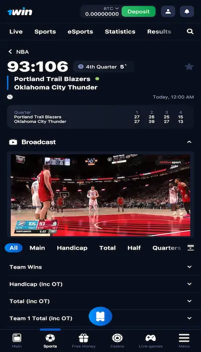 Live betting at 1Win