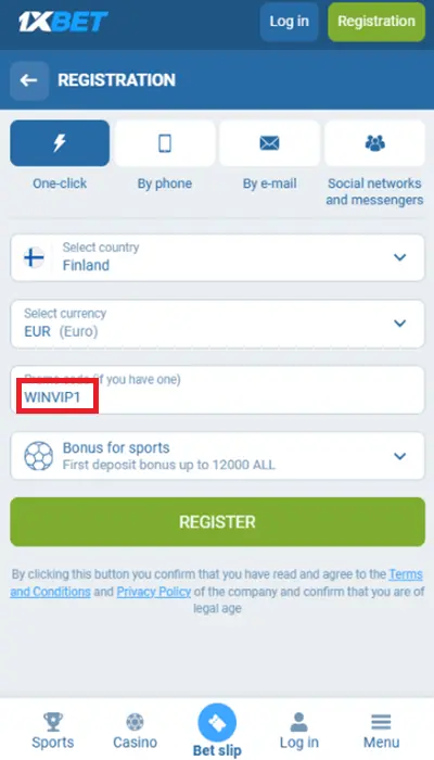 1xbet registration