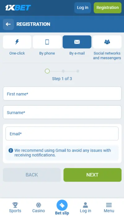 1xbet registration 3