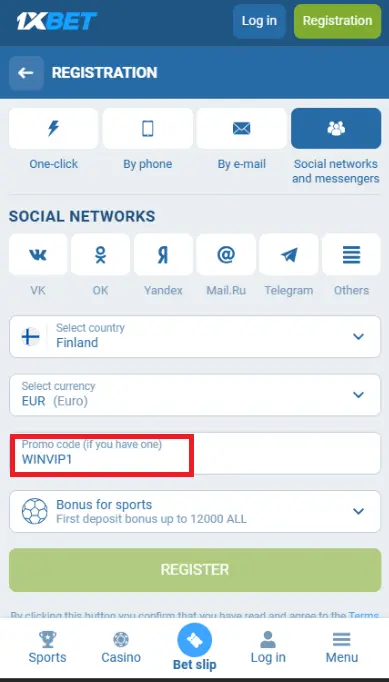 1xbet sign up