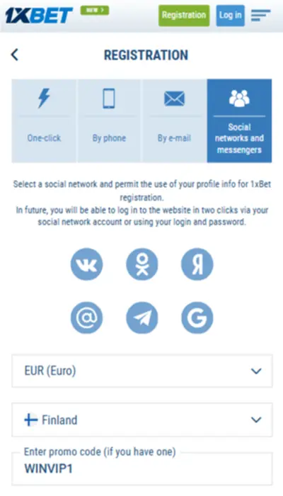 1xbet sign up