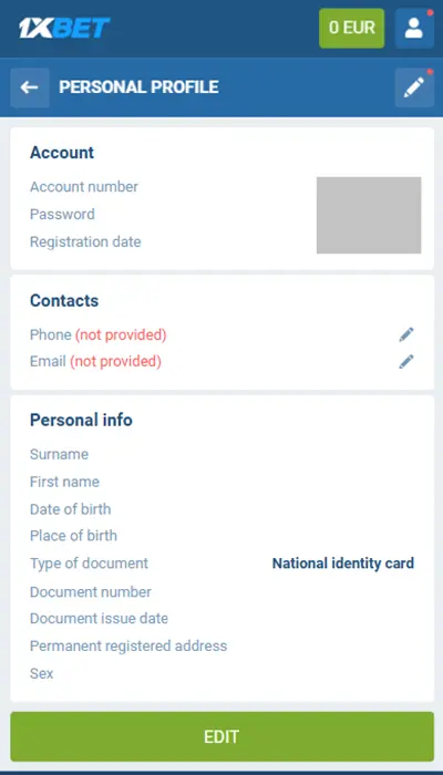 1xbet account page