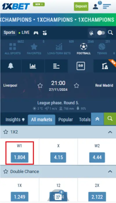 1xbet odds