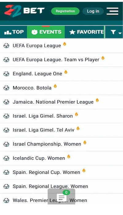 Competitions open to betting - 22Bet