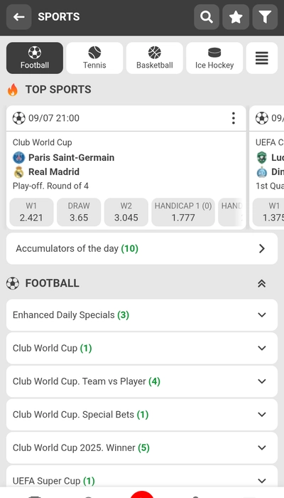 Competitions open to betting - 888Starz