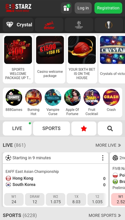 Sports markets at 888Starz