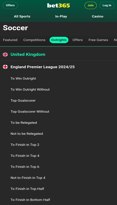 bet365 outright odds