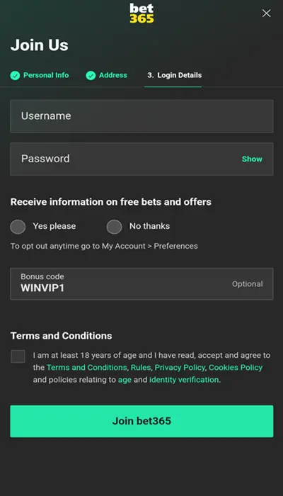 bet365 signup