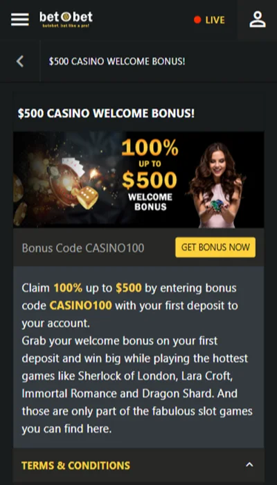 betObet Casino bonus