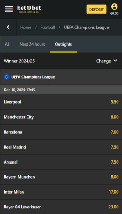 Outright bets - betObet