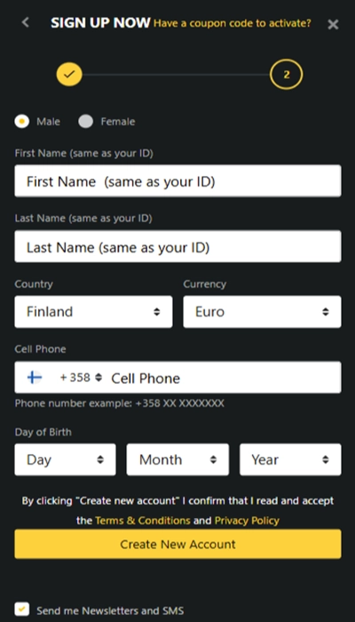 BetObet registration - Page 3